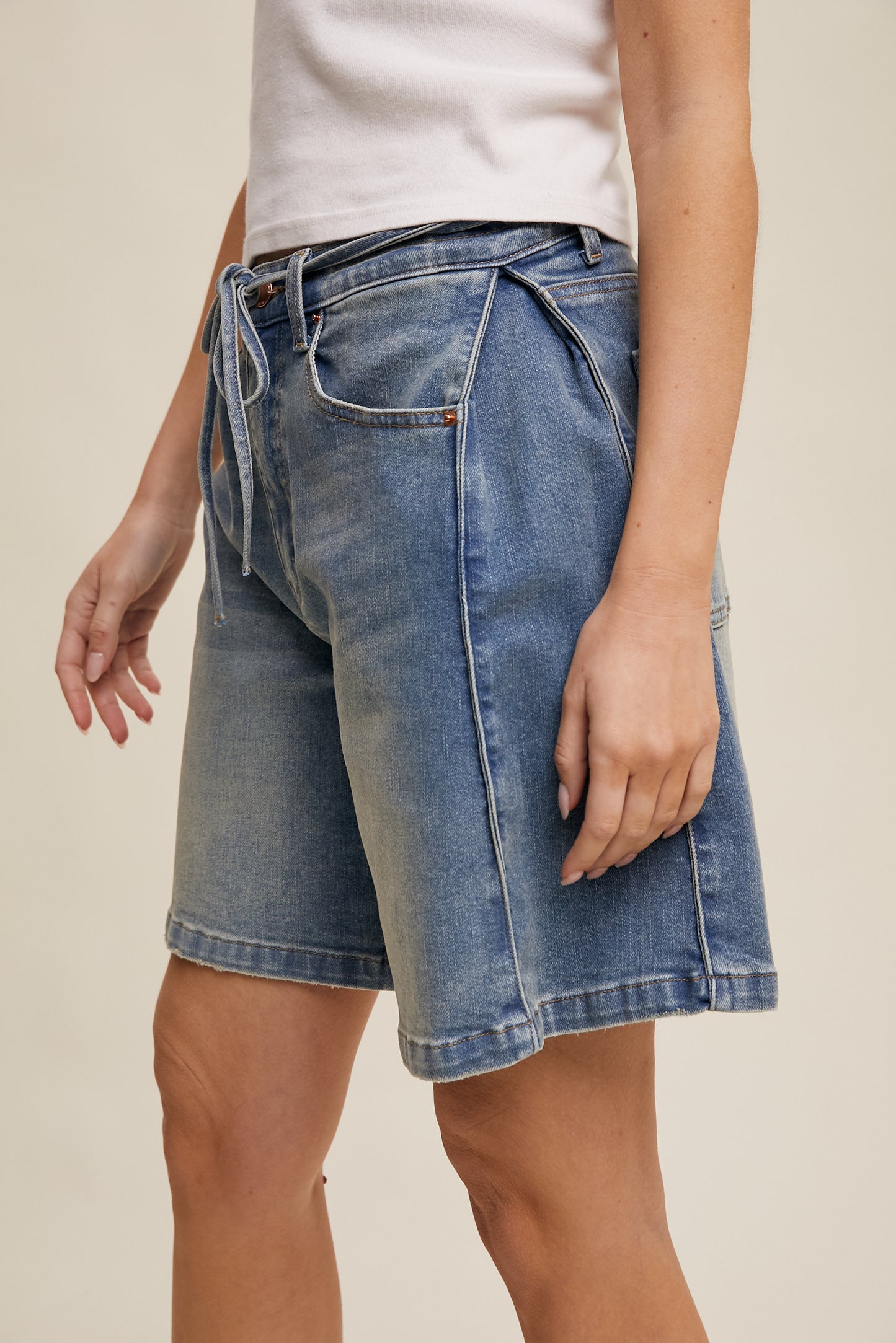 Drawstring Denim Shorts