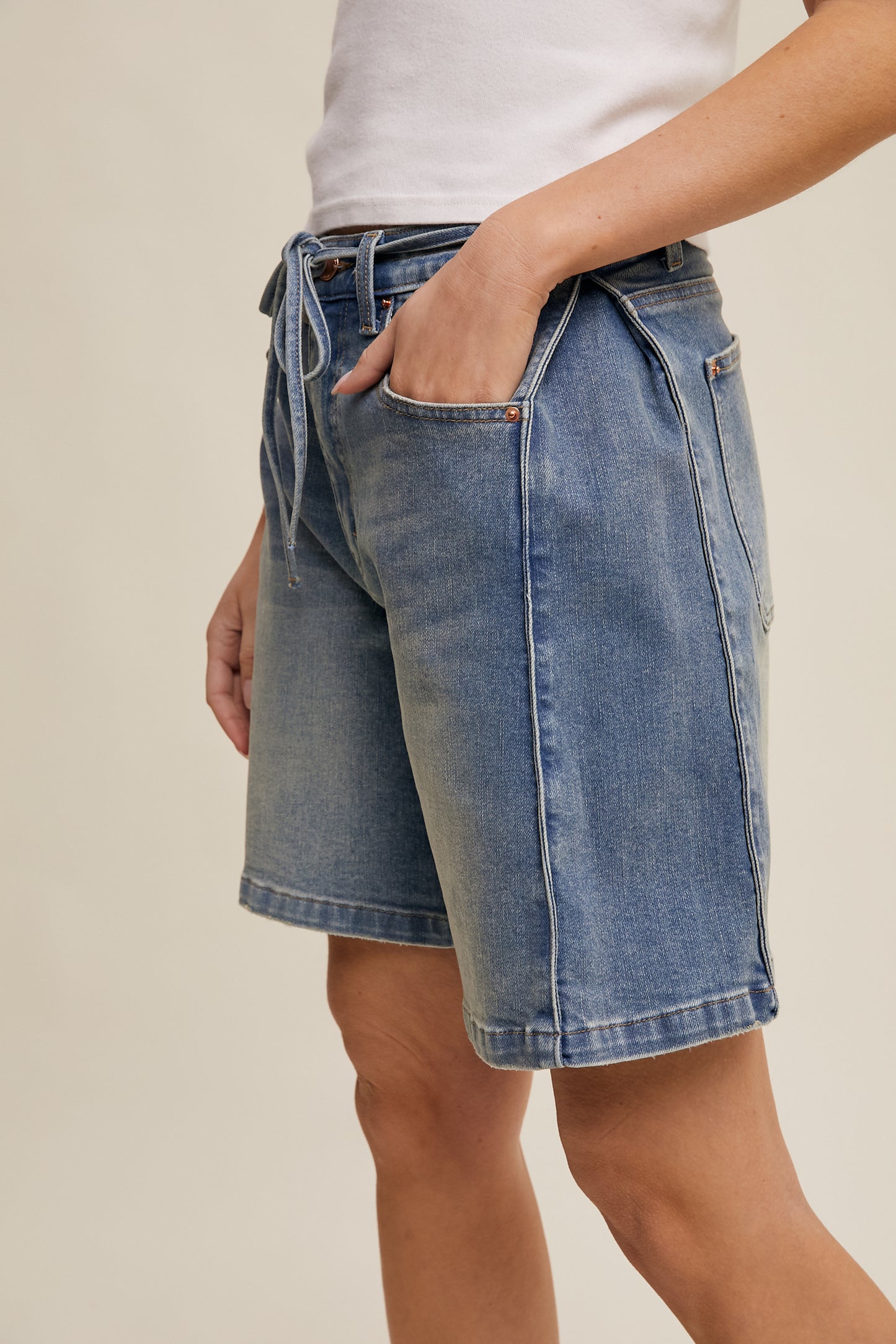 Drawstring Denim Shorts