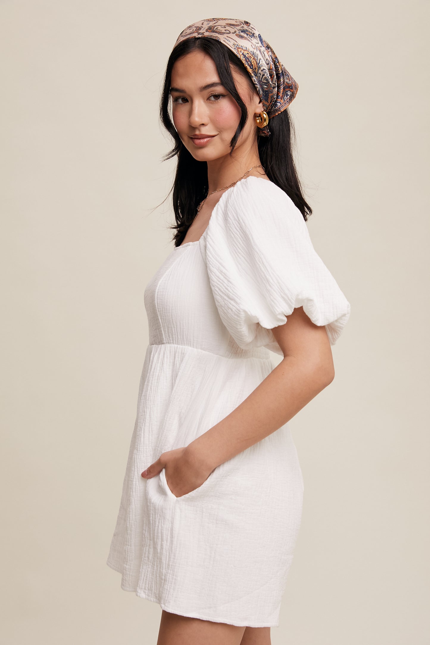 Textured Puff-Sleeve Romper