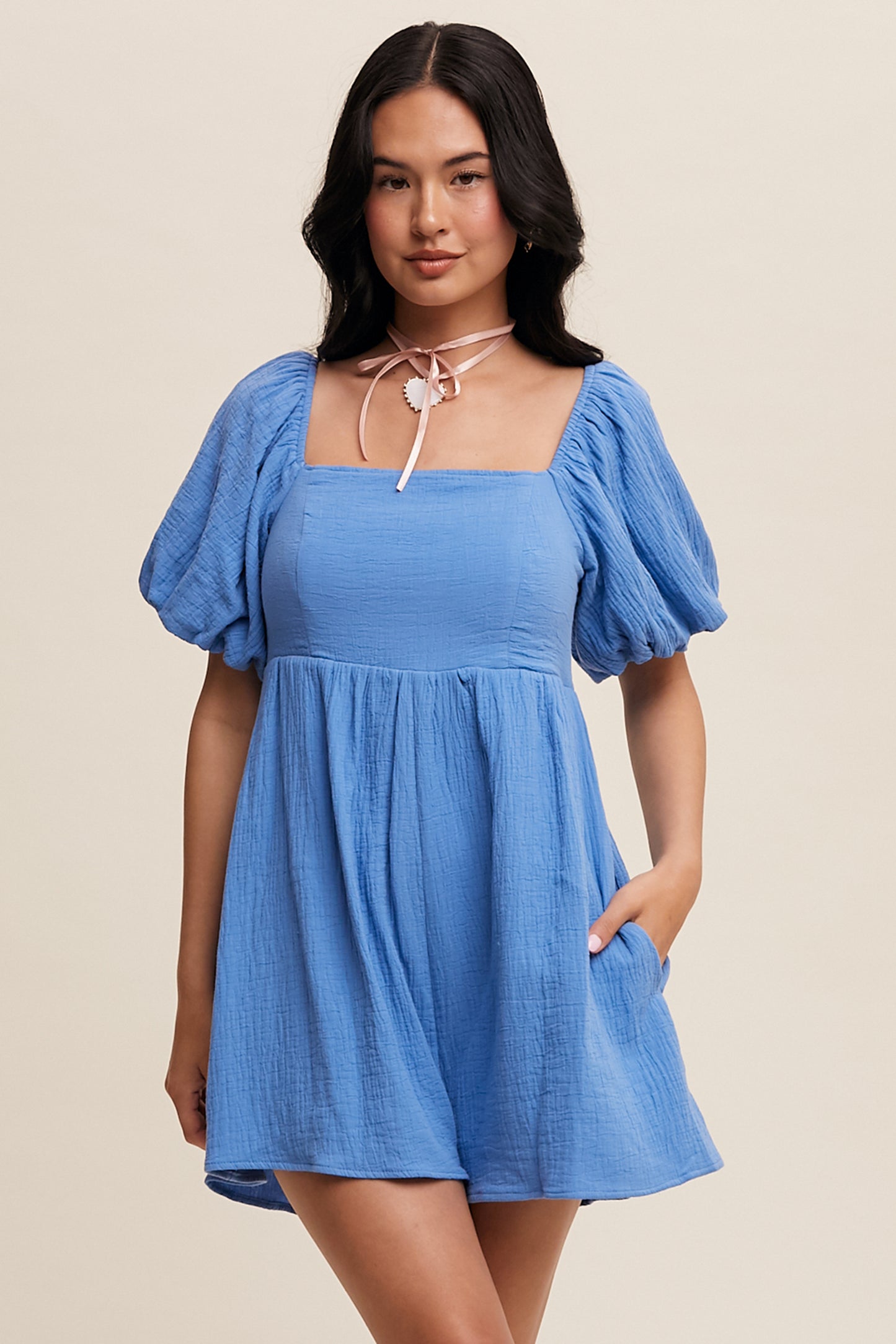 Textured Puff-Sleeve Romper