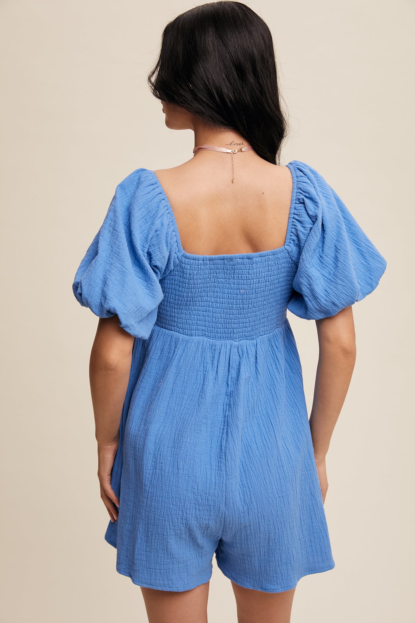 Textured Puff-Sleeve Romper