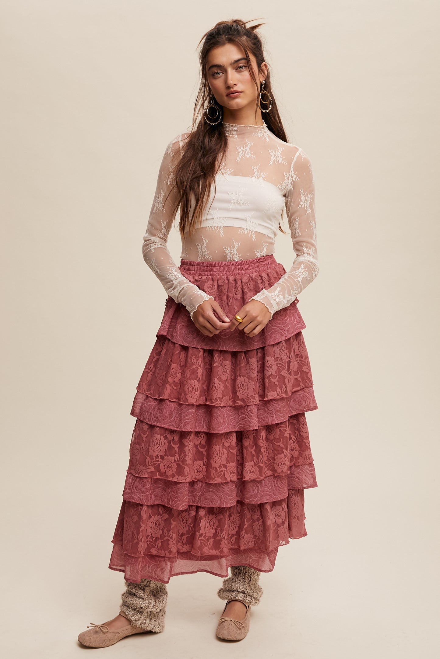 Sheer Lace Long-Sleeve Top