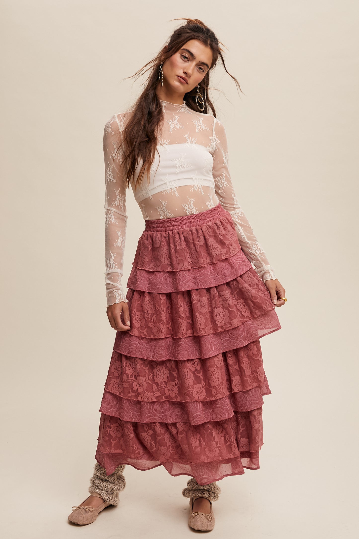 Sheer Lace Long-Sleeve Top