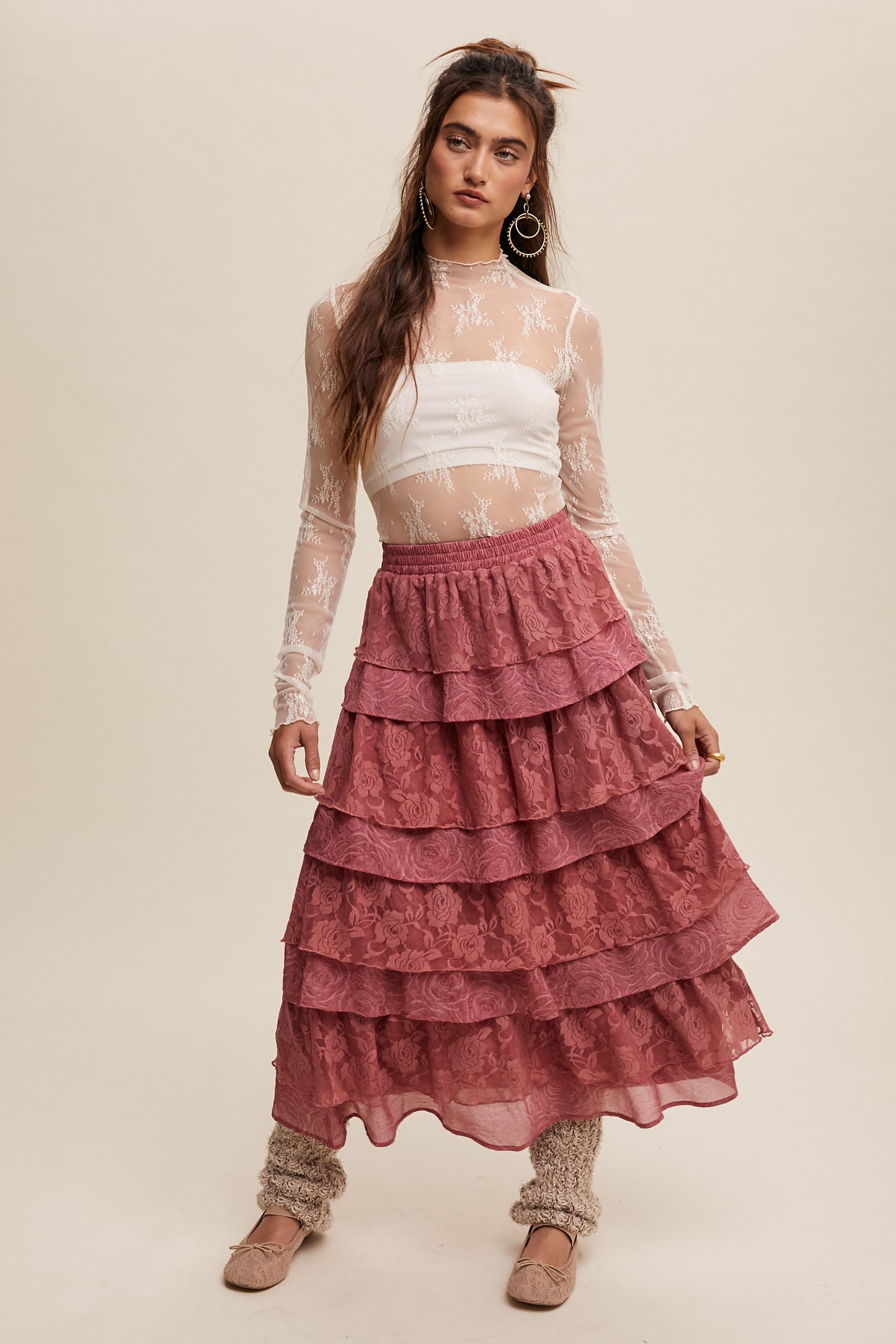 Sheer Lace Long-Sleeve Top