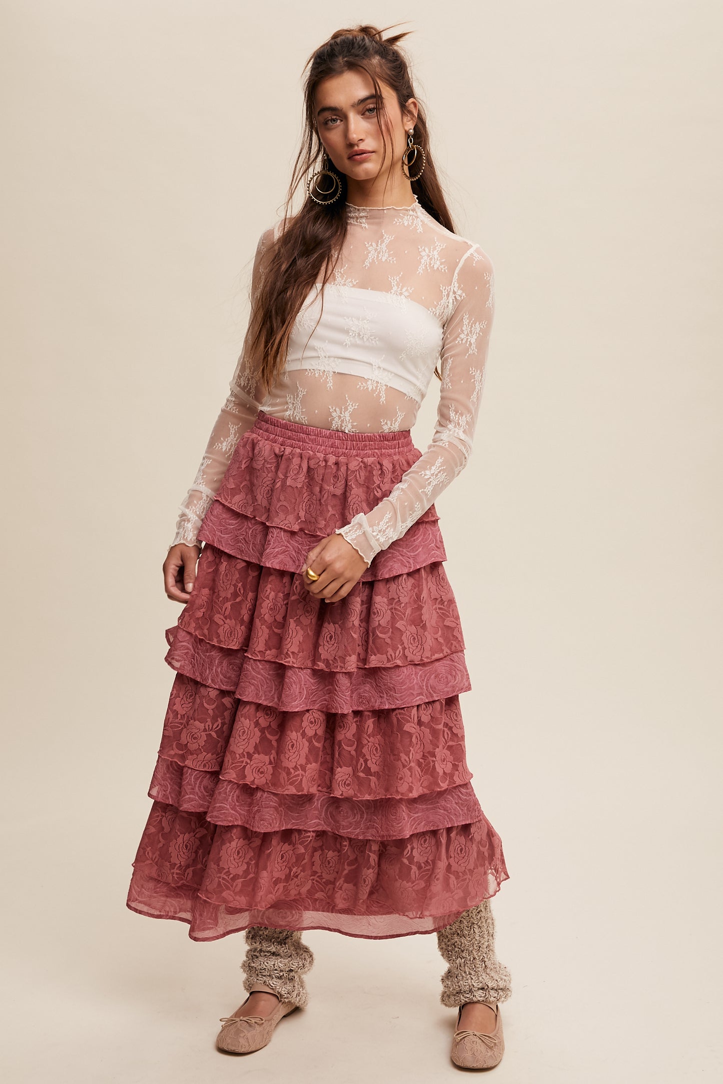 Sheer Lace Long-Sleeve Top