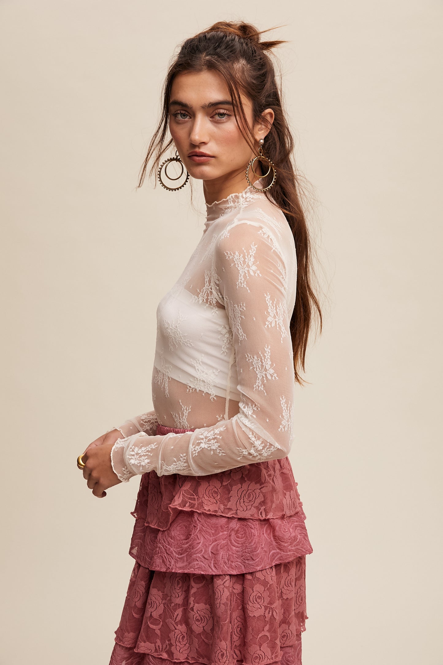 Sheer Lace Long-Sleeve Top