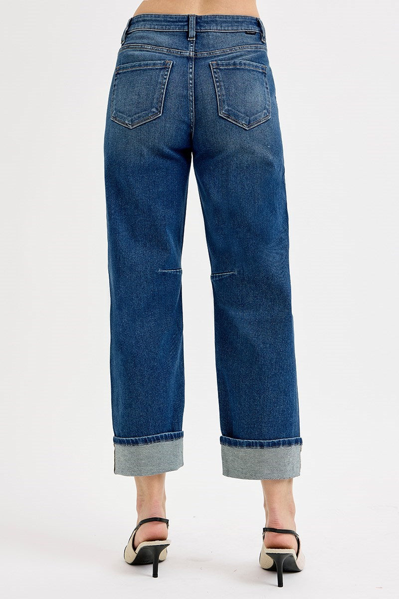 RISEN SLOUCHY CROP BARREL CUFFED JEANS