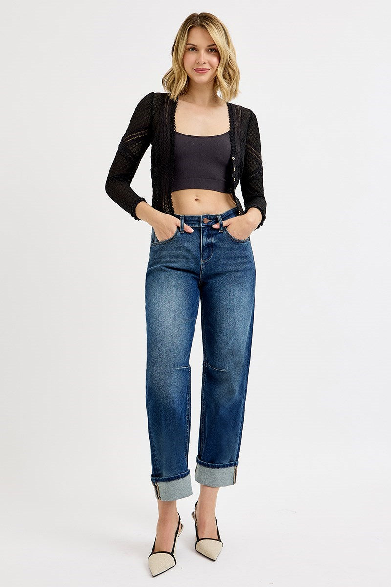 RISEN SLOUCHY CROP BARREL CUFFED JEANS