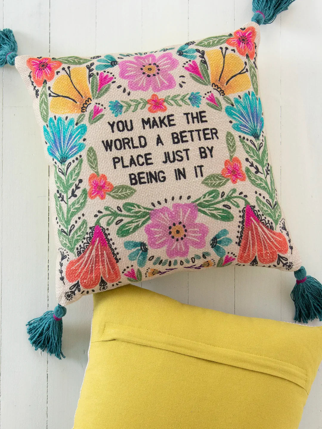 Natural Life Boho Cotton Tassel Pillow-World Better