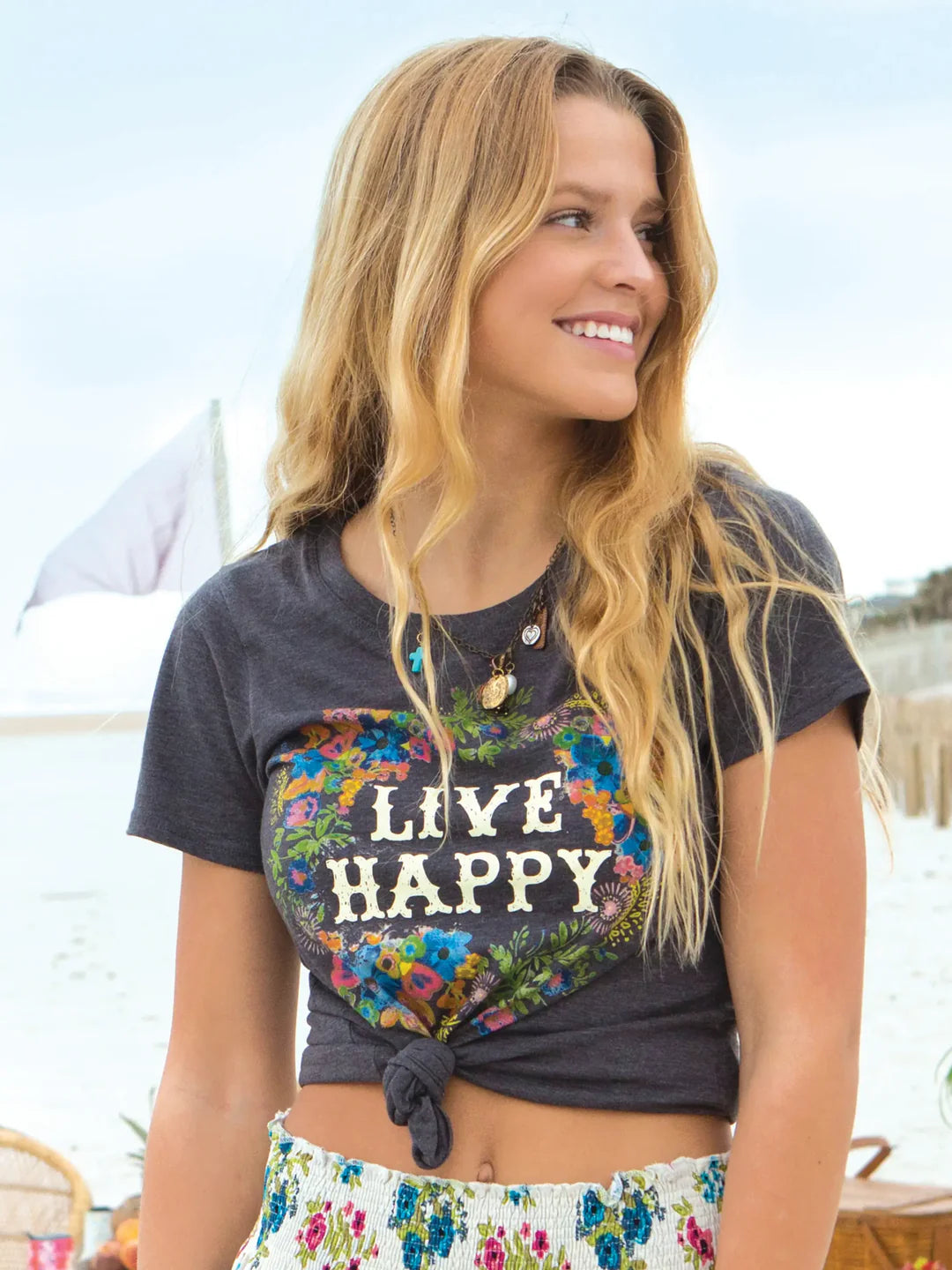 Natural Life Perfect Fit Tee Shirt- Live Happy Charcoal