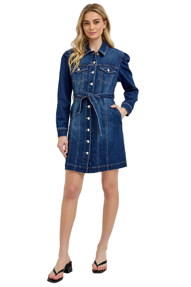 Risen Puffed Sleeve Denim Dress