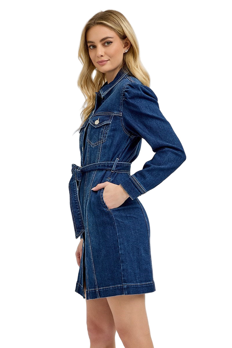 Risen Puffed Sleeve Denim Dress