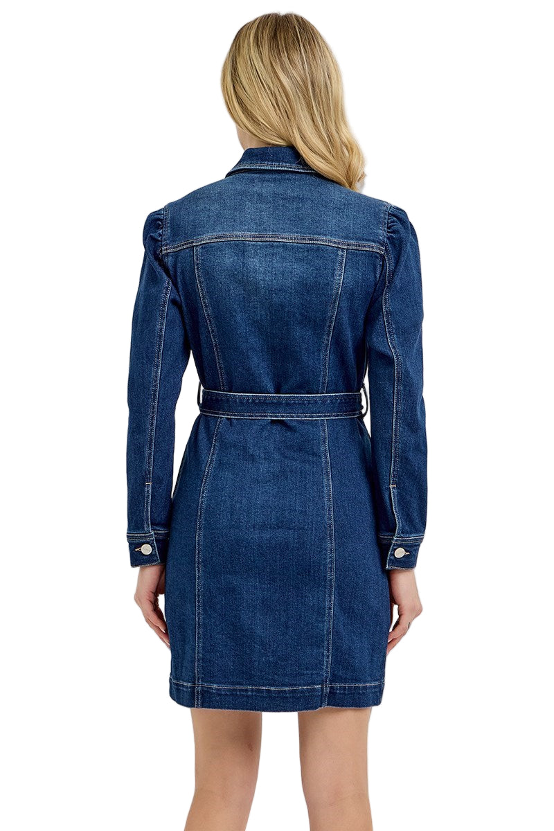 Risen Puffed Sleeve Denim Dress