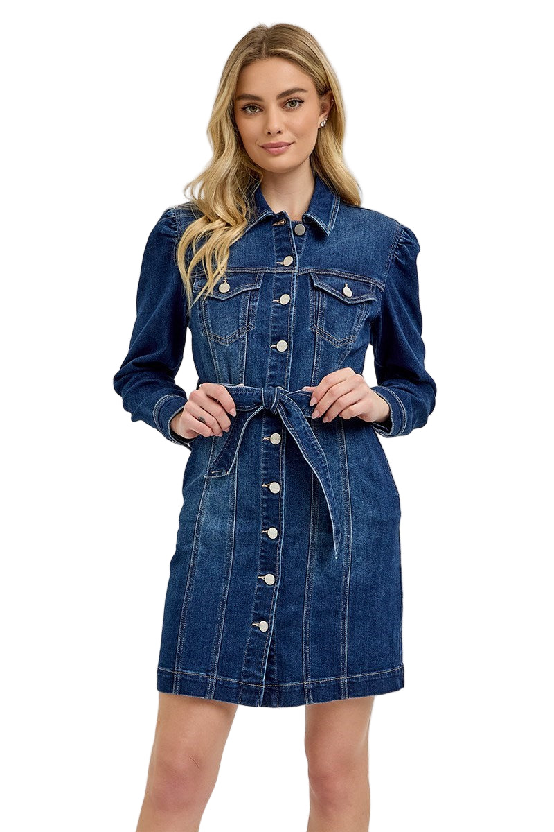 Risen Puffed Sleeve Denim Dress