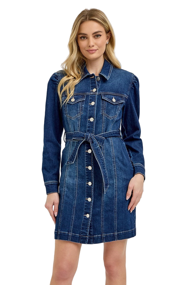 Risen Puffed Sleeve Denim Dress