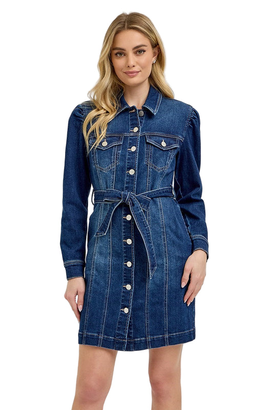Risen Puffed Sleeve Denim Dress