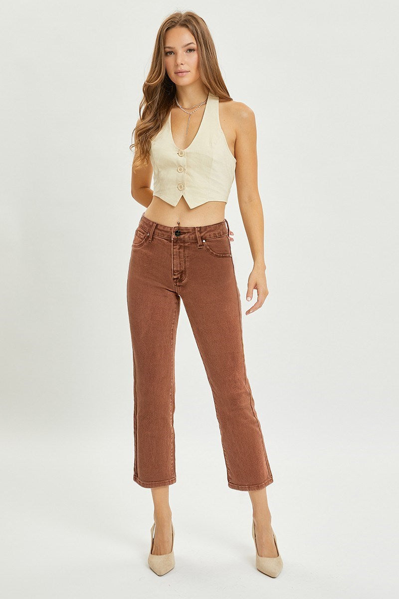 RISEN MID RISE STRAIGHT CROP PANTS *****PLUS SIZE*****