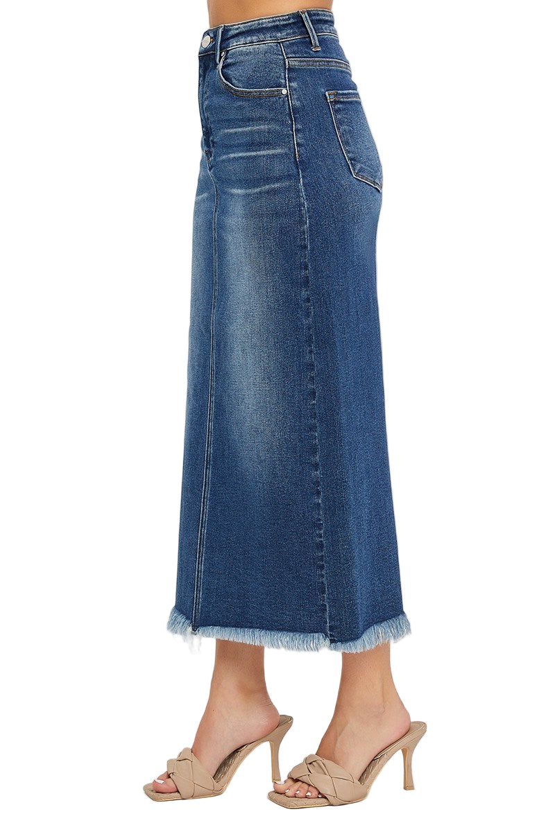 Risen High Rise Frayed Long Pencil Skirt