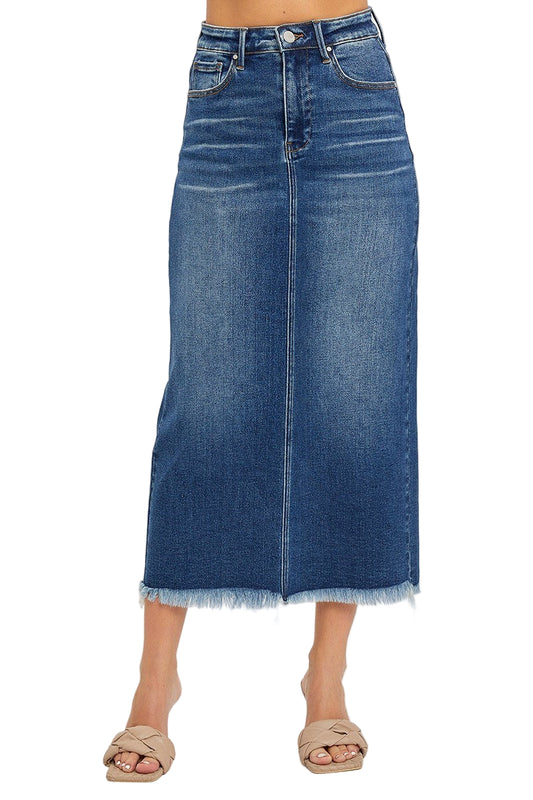 Risen High Rise Frayed Long Pencil Skirt