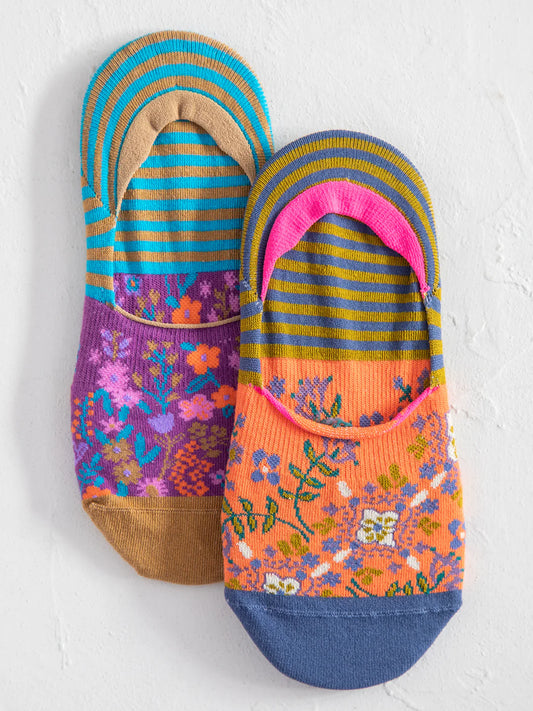 Natural Life No Show Ankle Socks, Set of 2 - Dark Turquoise Floral