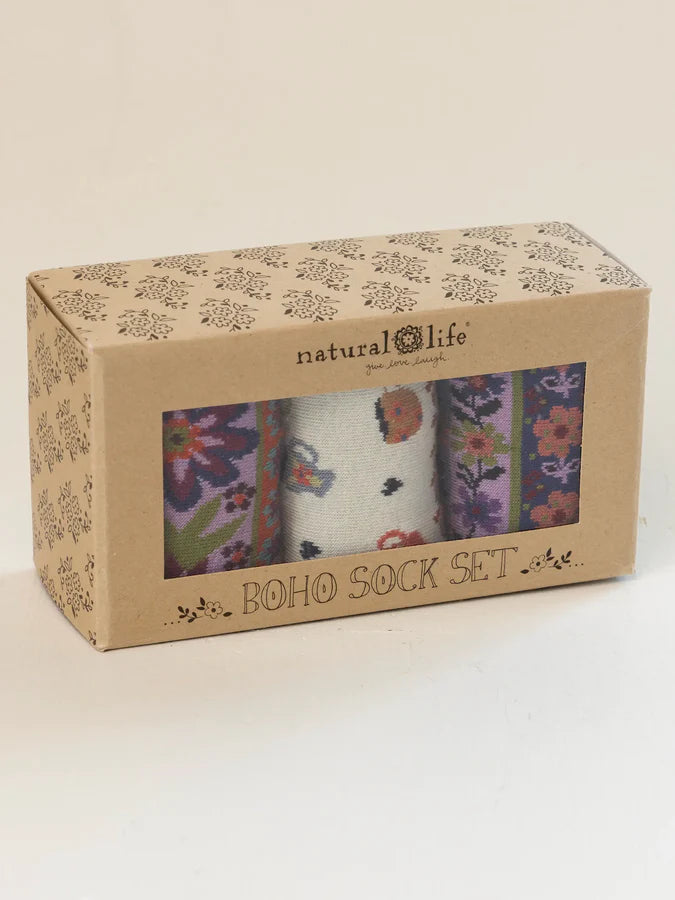Natural Life Boxed Boho Sock Set, Set of 3-Coffee Cups