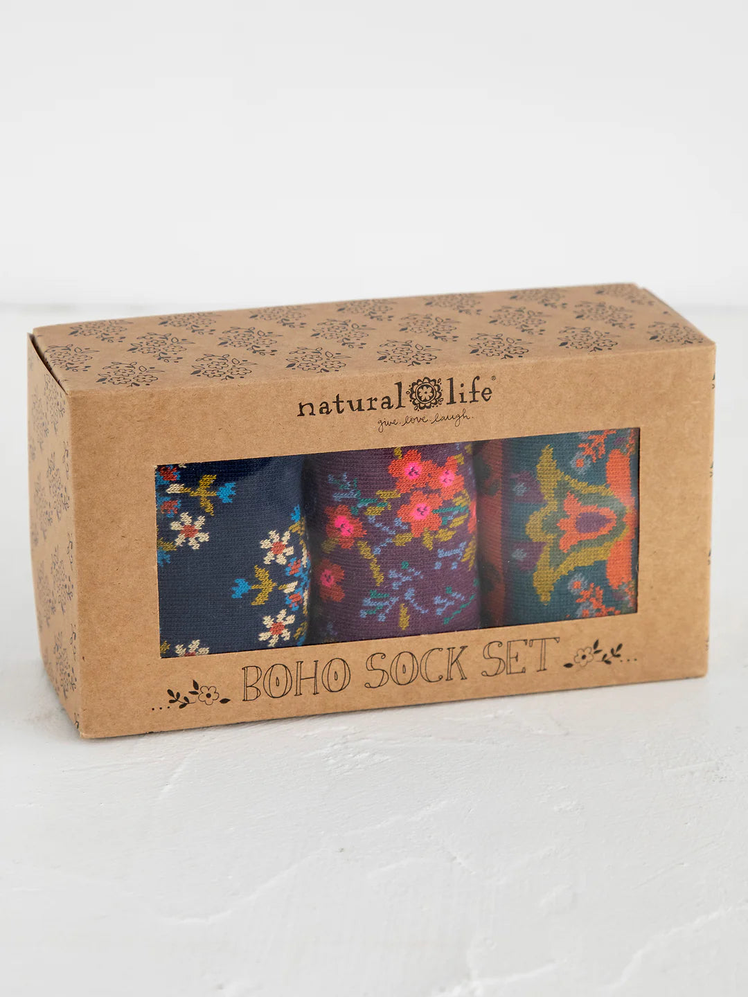 Natural Life Boxed Plum Floral Boho Sock Set, Set of 3