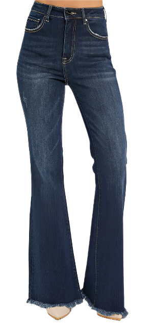 Risen High Rise Vintage Frayed Hem Flare Jeans