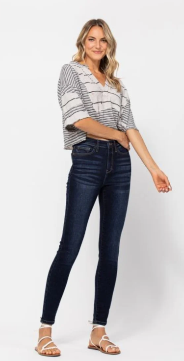 Judy Blue Dark Wash High Waist Hand Sanded Skinny Jeans