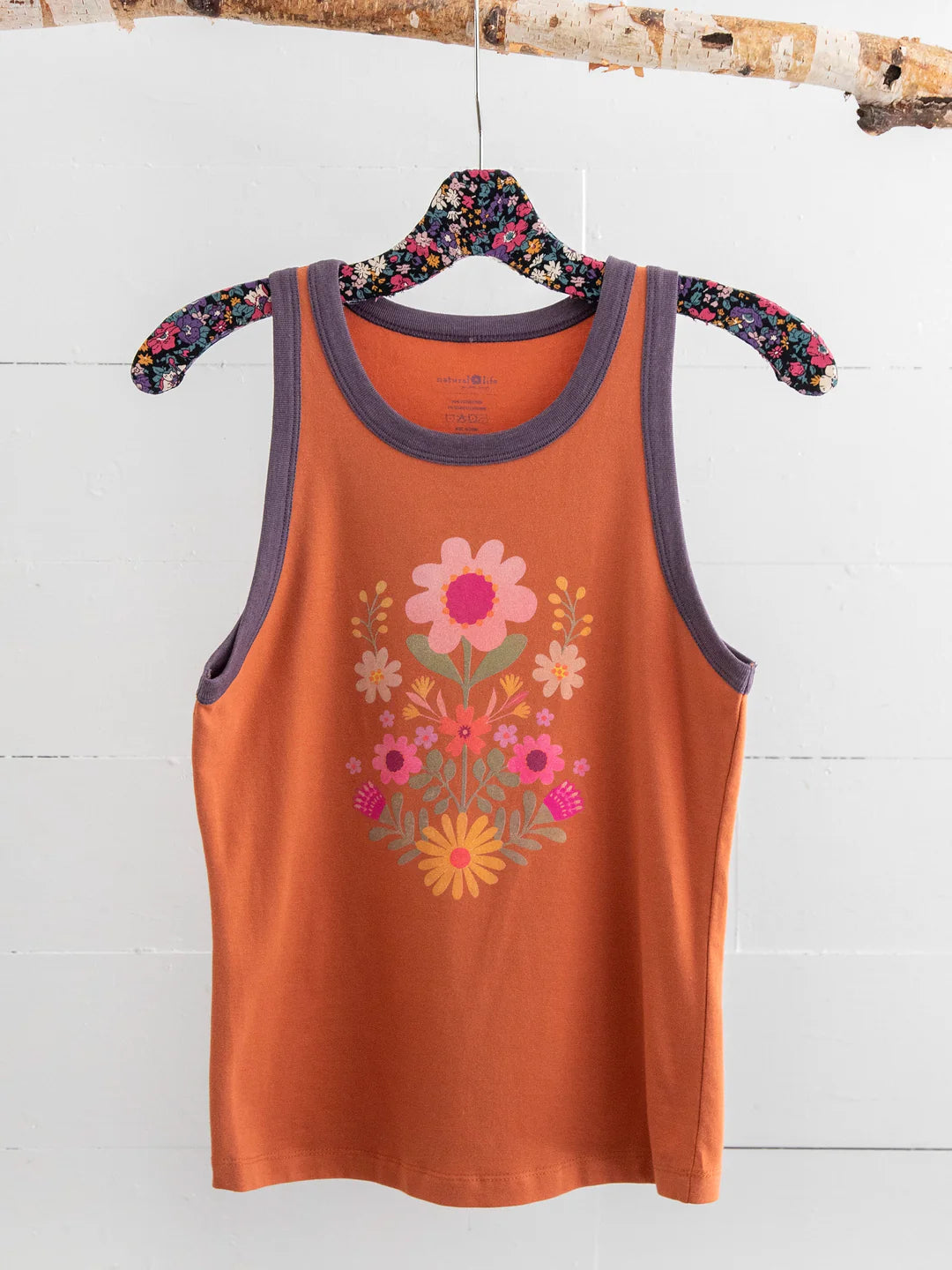 Natural Life Ringer Tank Top-Rust Folk Floral