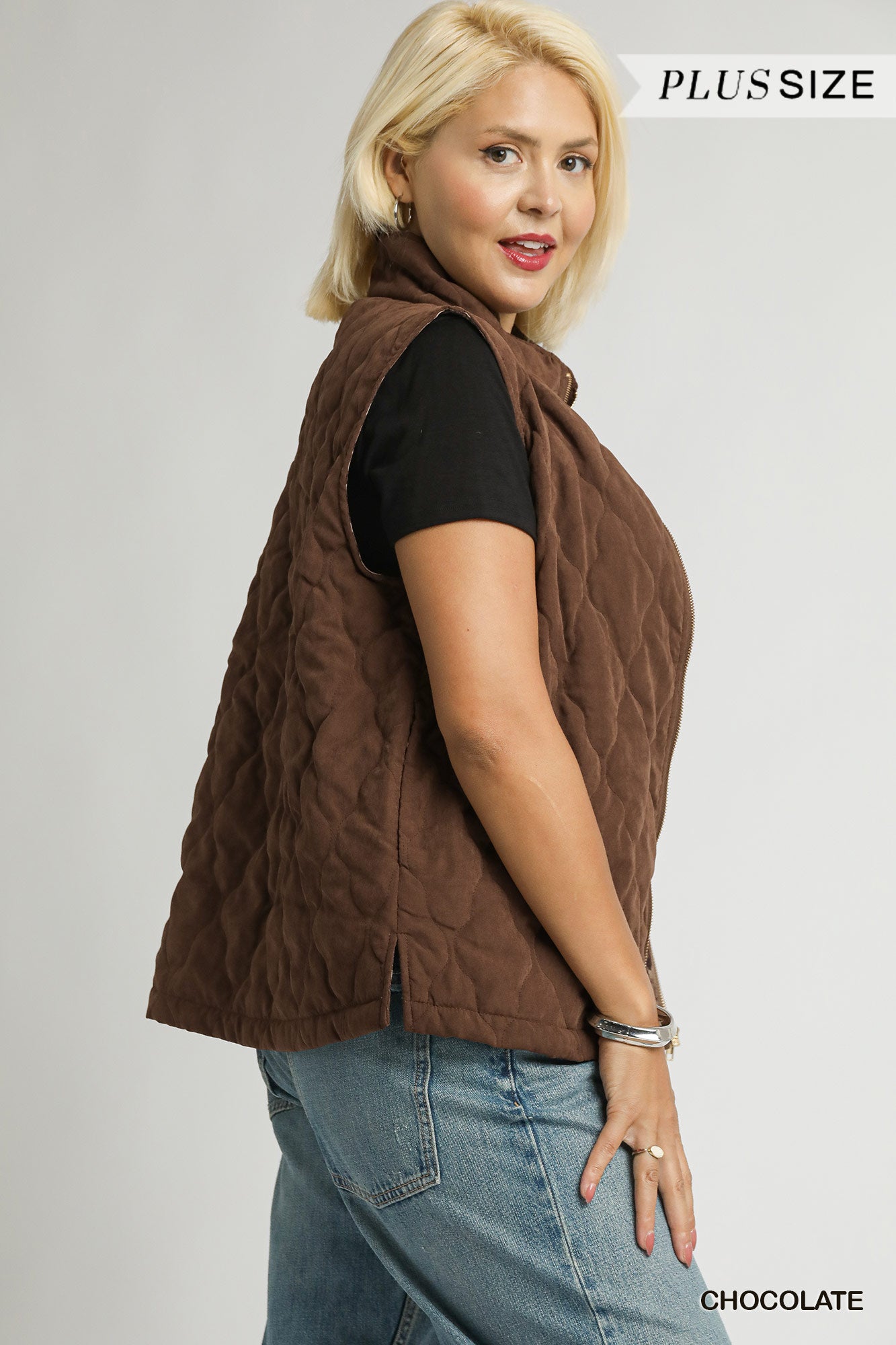 Umgee Plus Size Quilted Zip-Up Vest