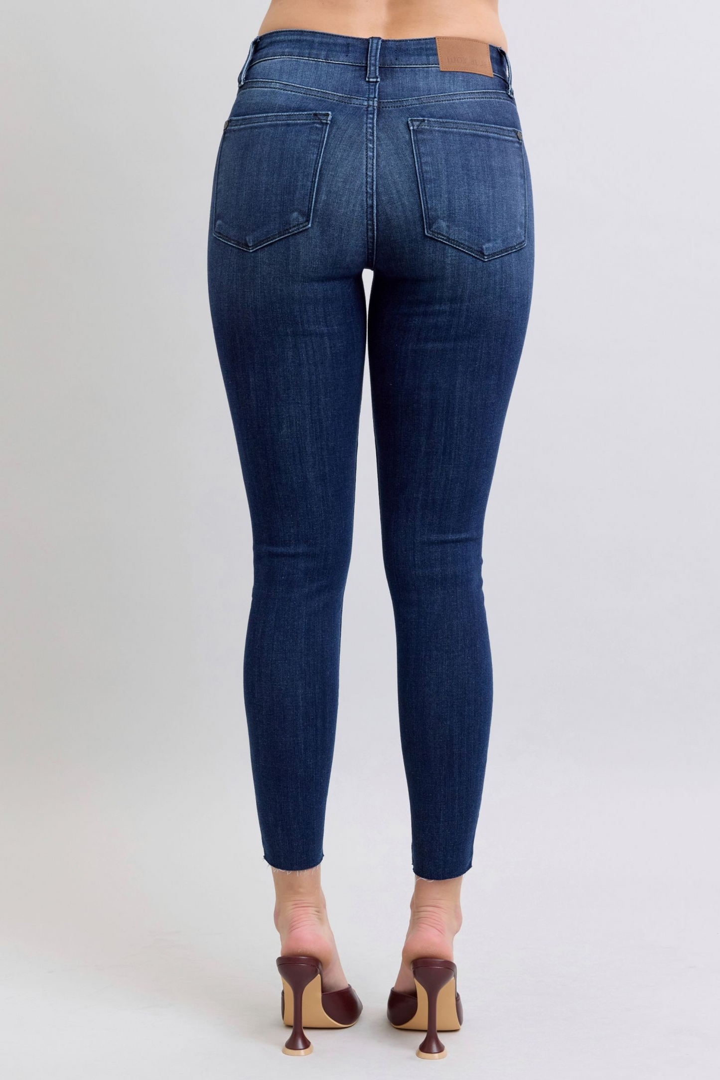 Judy Blue Mid-Rise Dark Wash Skinny with Raw Hem