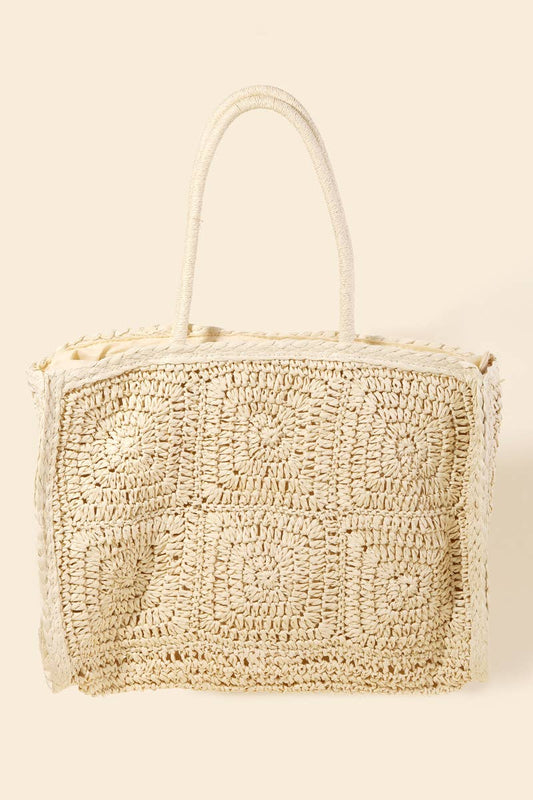 Straw Braided Rectangle Tote Bag
