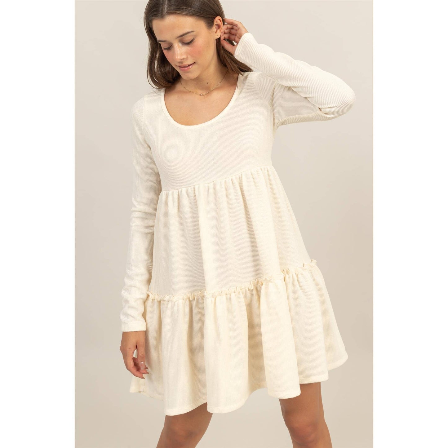 RIB BABYDOLL TIERED MINI DRESS