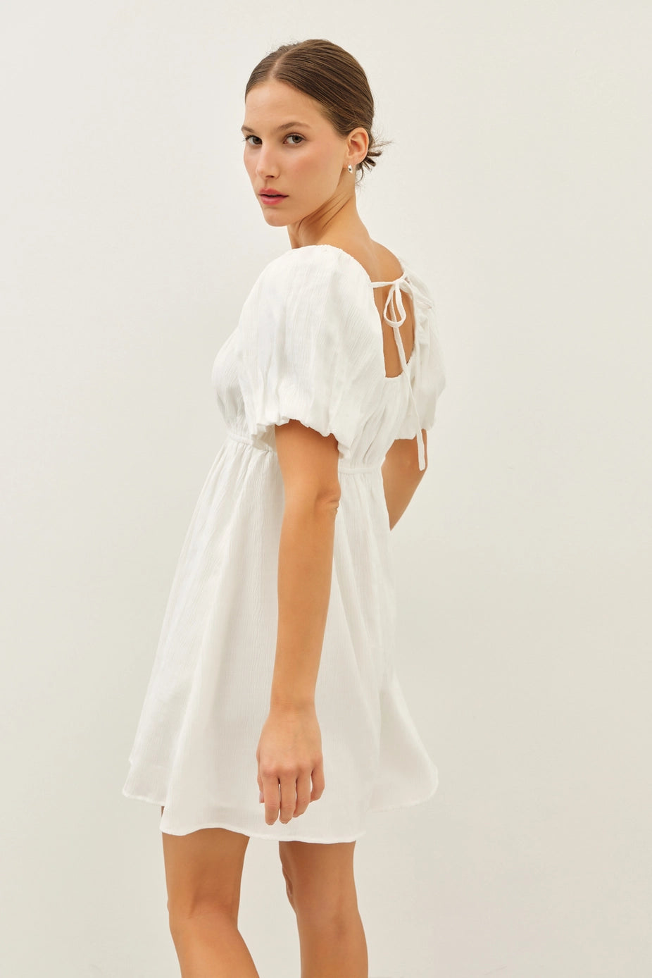 Textured Mini Dress with Bubble Sleeves