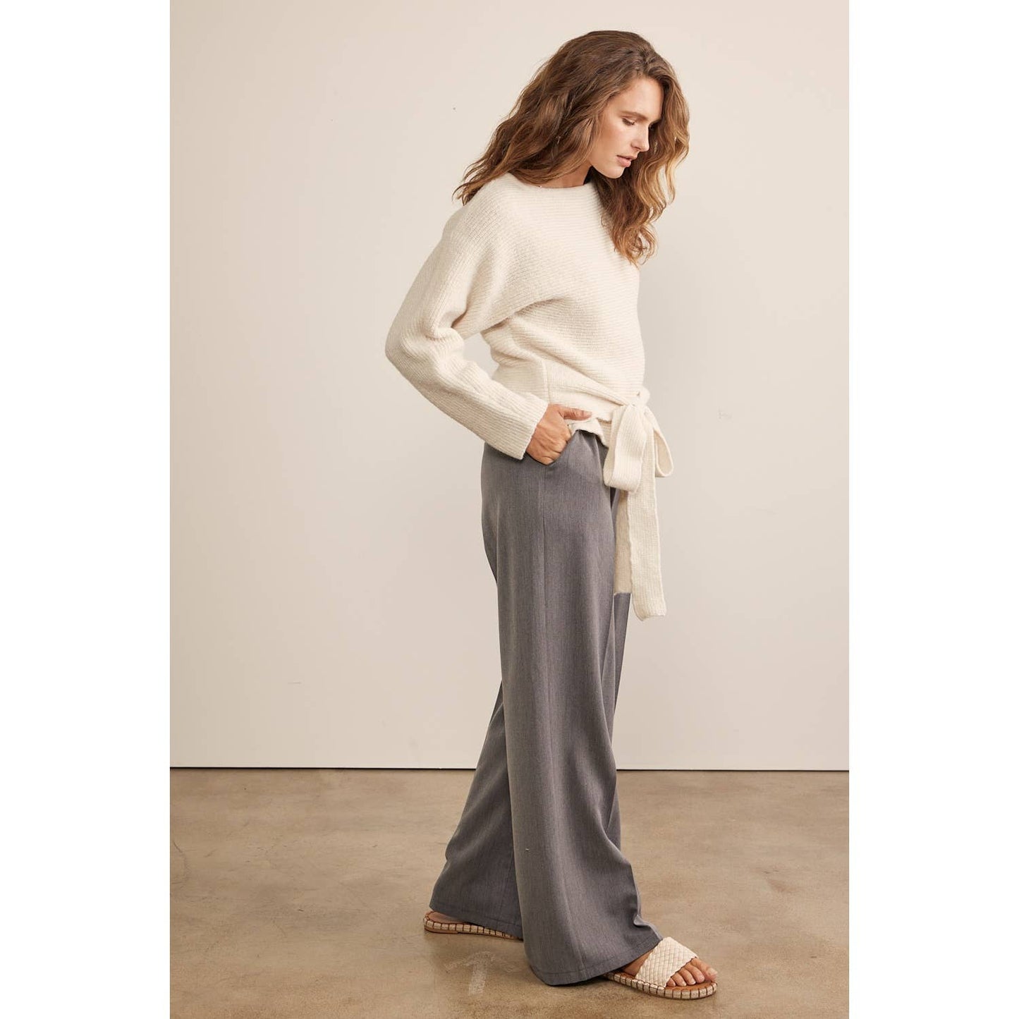 DRAWSTRING WIDE LEG PANTS WITH ELASTIC WAIST