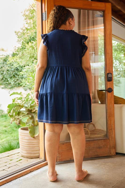 Plus Size Contrast Stitch Tiered Babydoll Dress