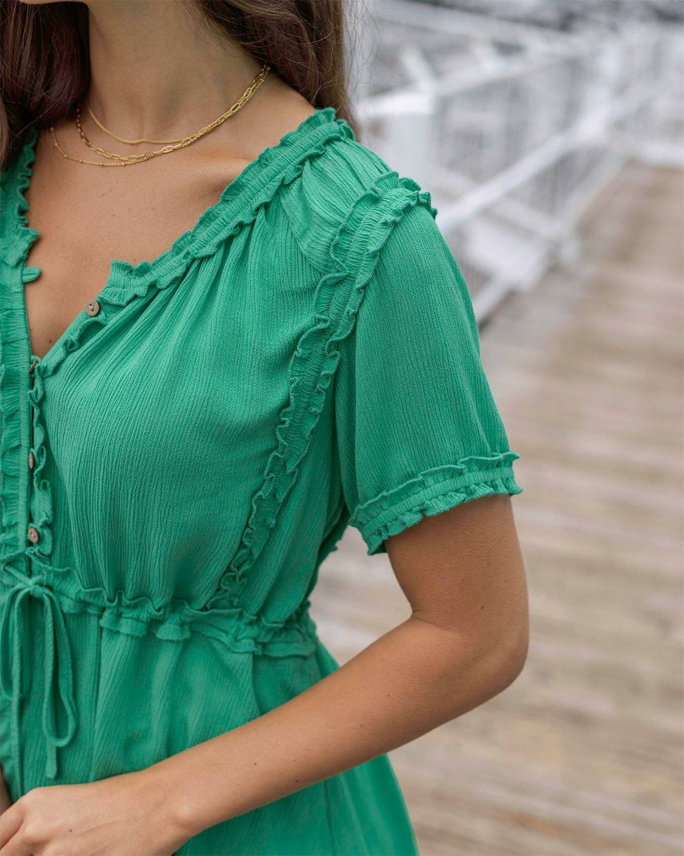 Lola Frilly Button Front Top in Spring Green