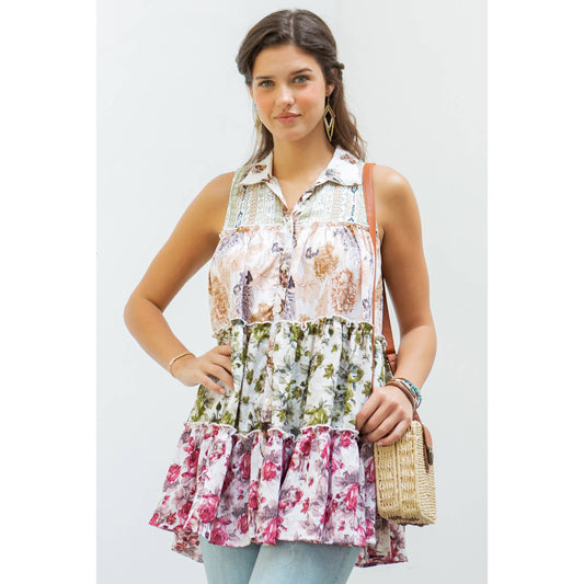 Chic Sleeveless Patchwork Western Jhabla Top