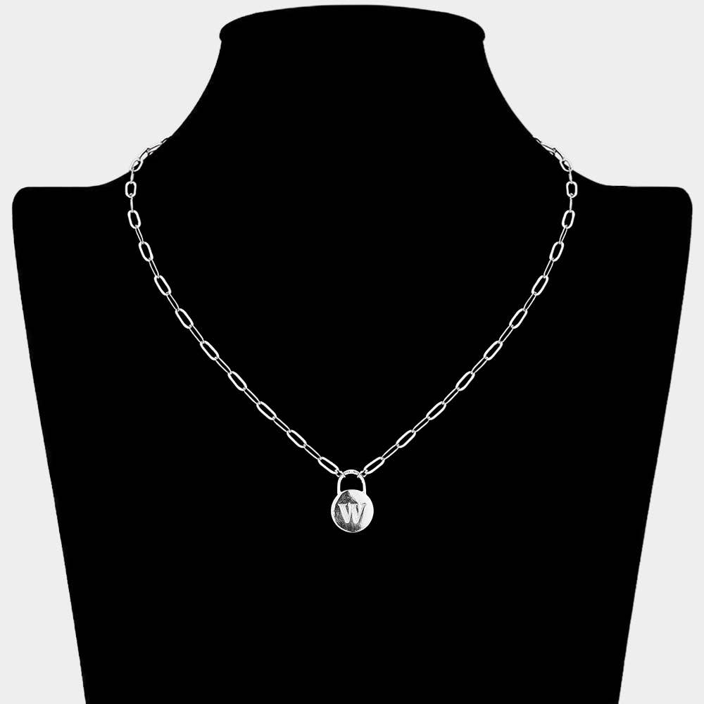 Brass Metal Initial Monogram Lock Pendant Necklace
