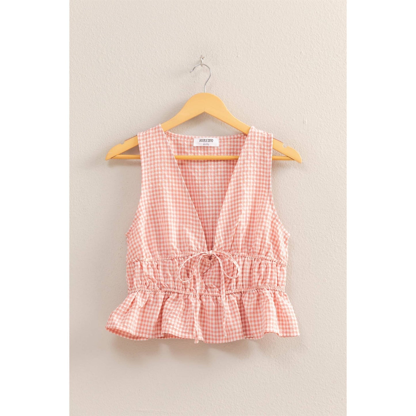 V-Neck Bow Detail Sleeveless Gingham Top