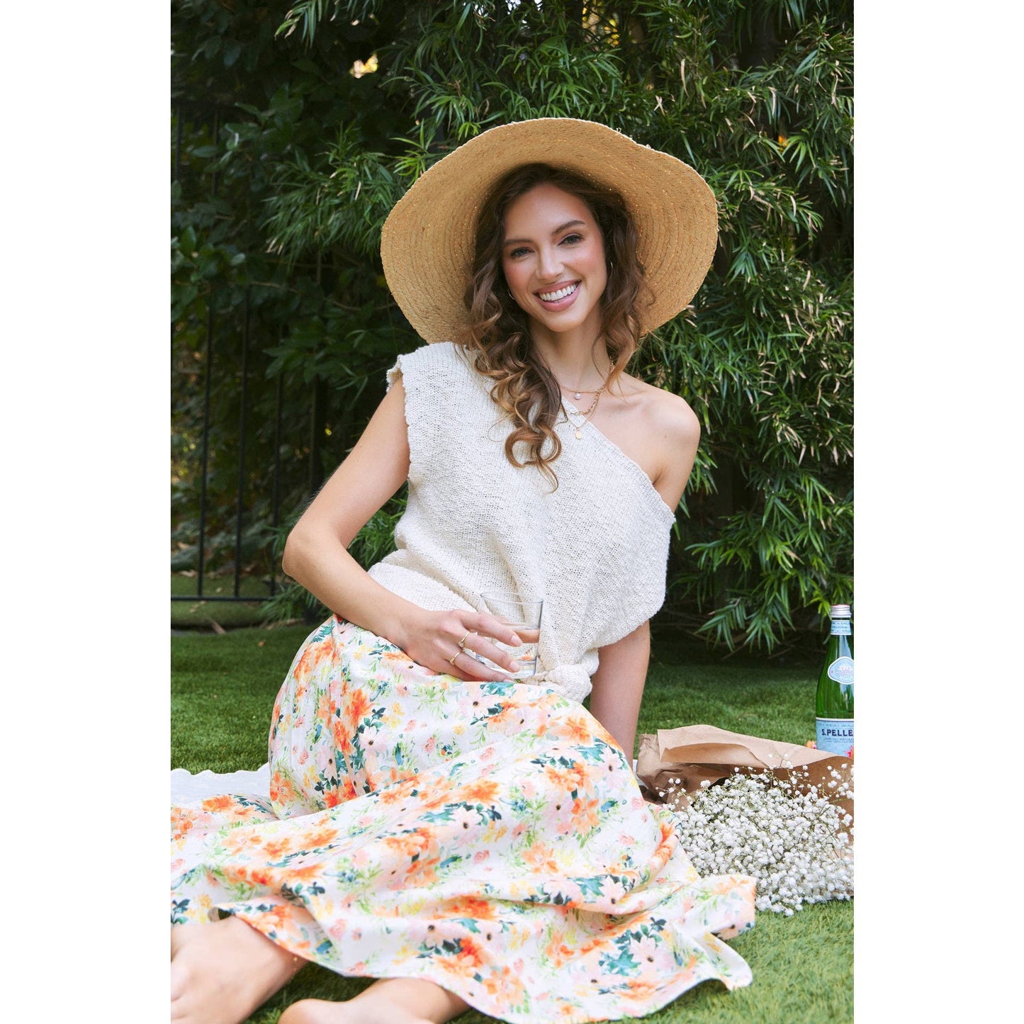 FLORAL MAXI SKIRT WITH POCKETS AND ELASTIC BAND