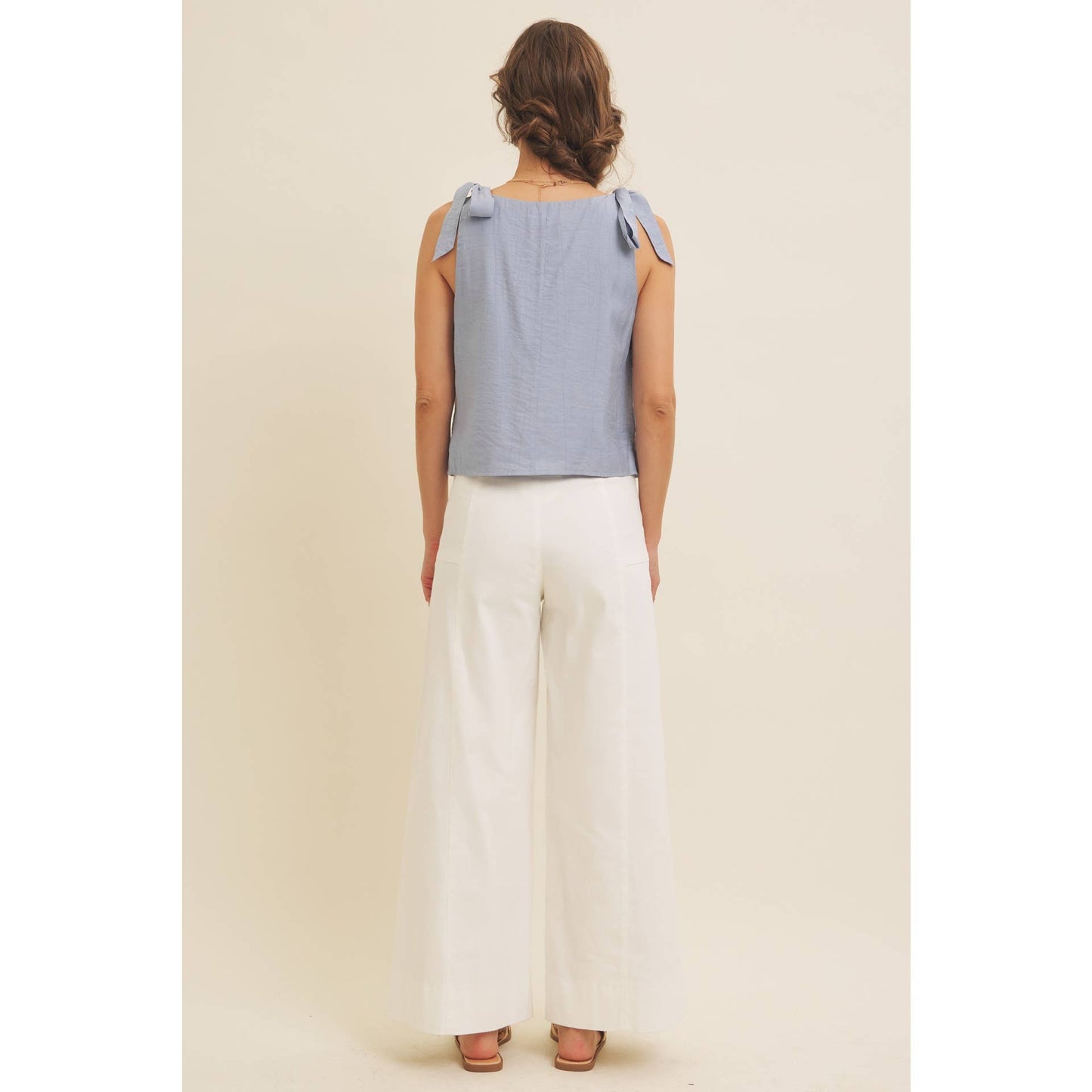 ROMANTIC EMBROIDERY BLOUSE TOP WITH BOW STRAPS