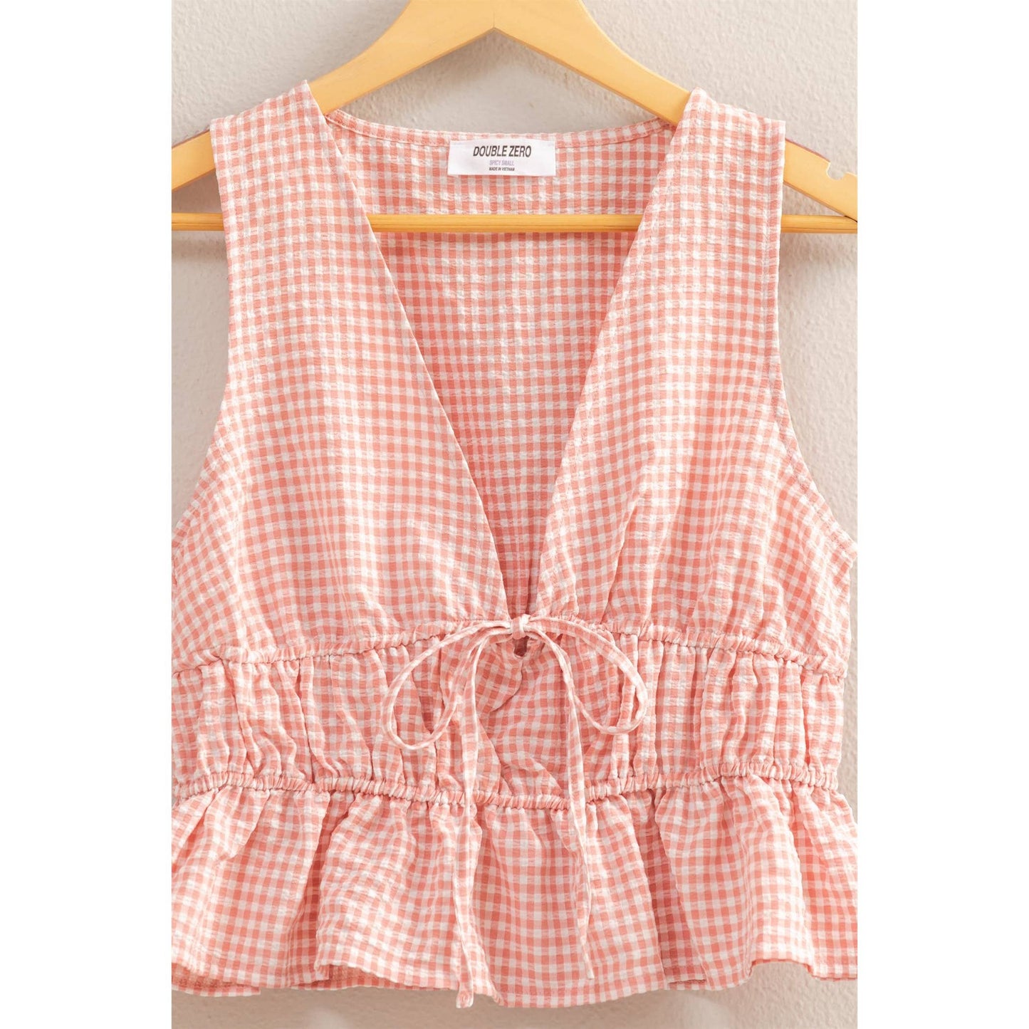 V-Neck Bow Detail Sleeveless Gingham Top