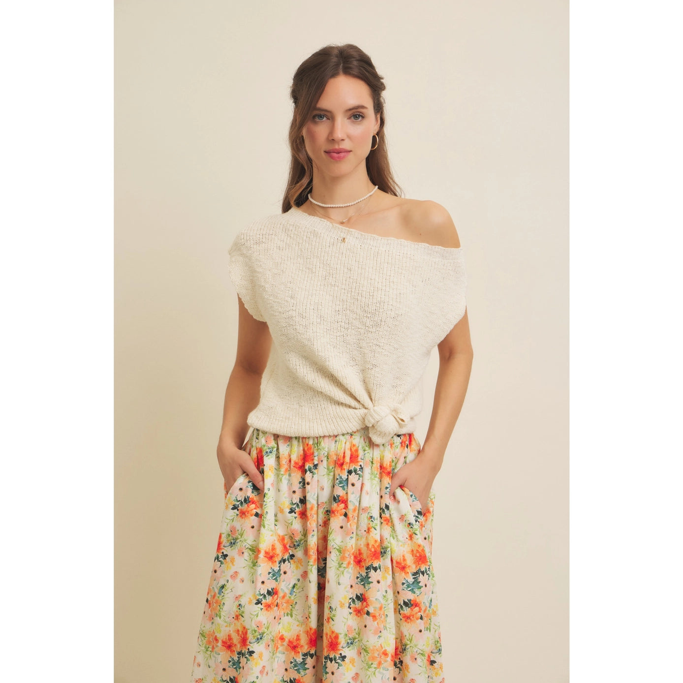 Slub Textured Lightweight One-Shoulder Sweater Top