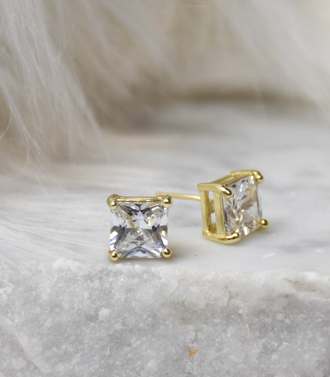 Diamond Square Cubic Zirconia Earrings