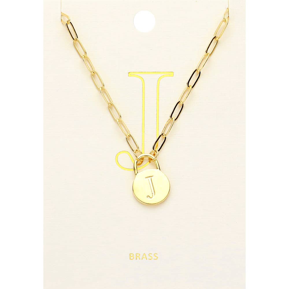 Brass Metal Initial Monogram Lock Pendant Necklace