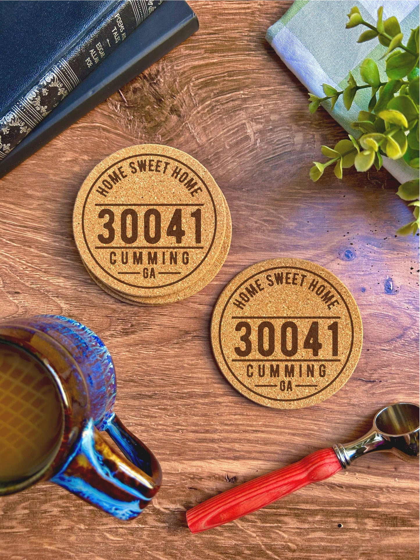 Custom 62035 Zip Code and City Cork Coasters - Sold Individually