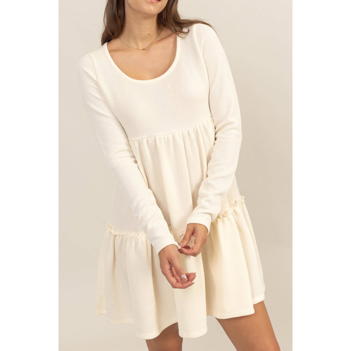 RIB BABYDOLL TIERED MINI DRESS