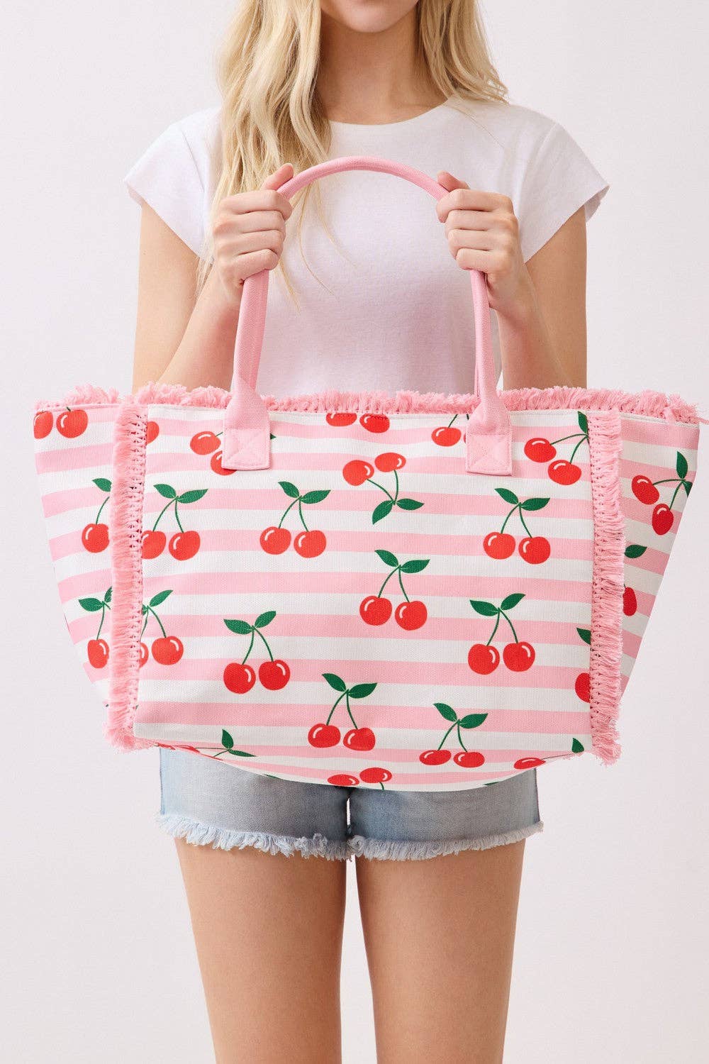 Cherry Print Canvas Tote Bag