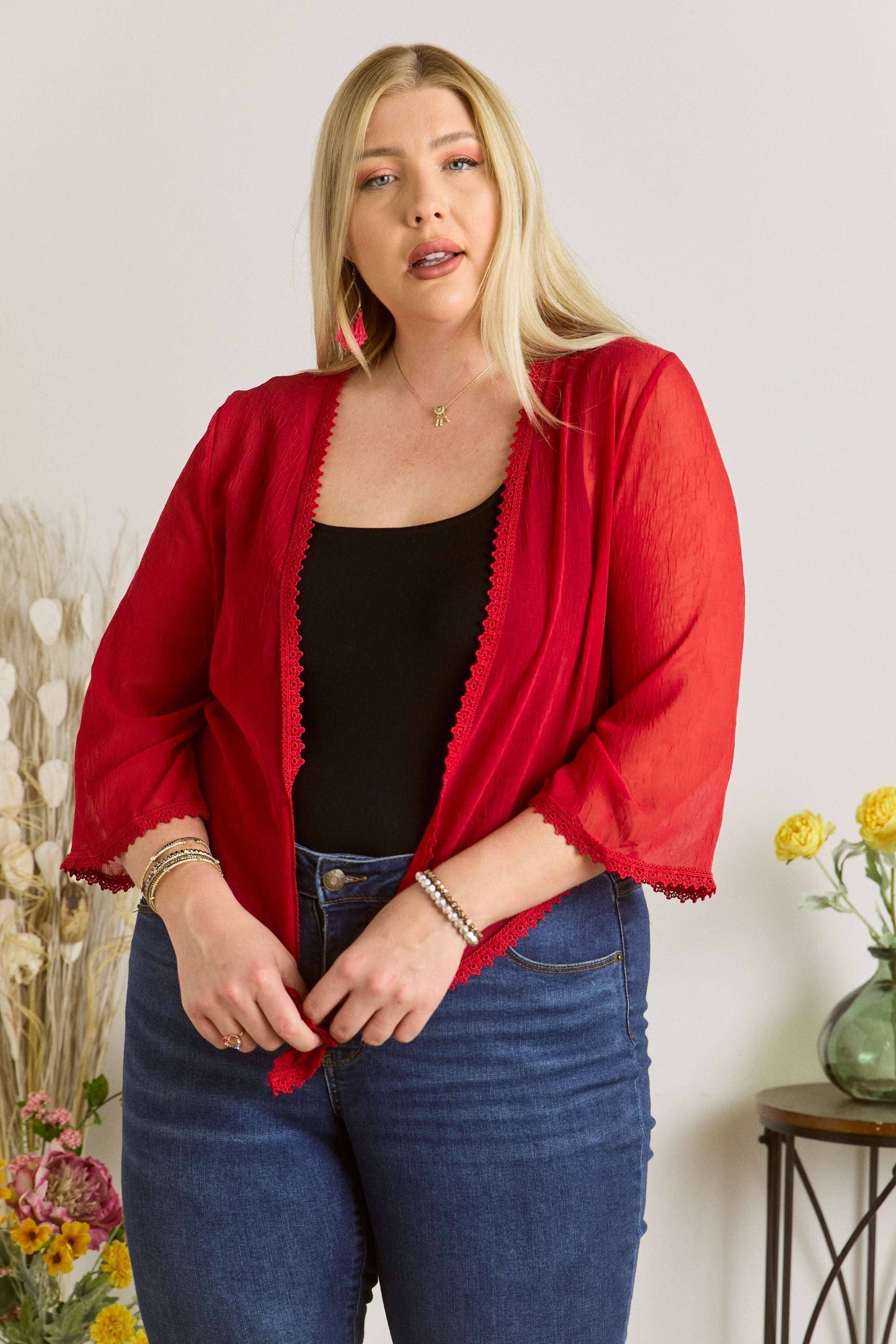 PLUS TEXTURED CHIFFON FRONT TIE BOLERO (CARDIGAN)